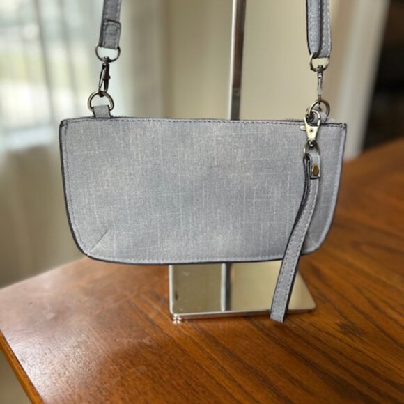 Joy Susan Mini Crossbody Wristlet Clutch Gray Faux Linen Bag - Picture 4 of 5